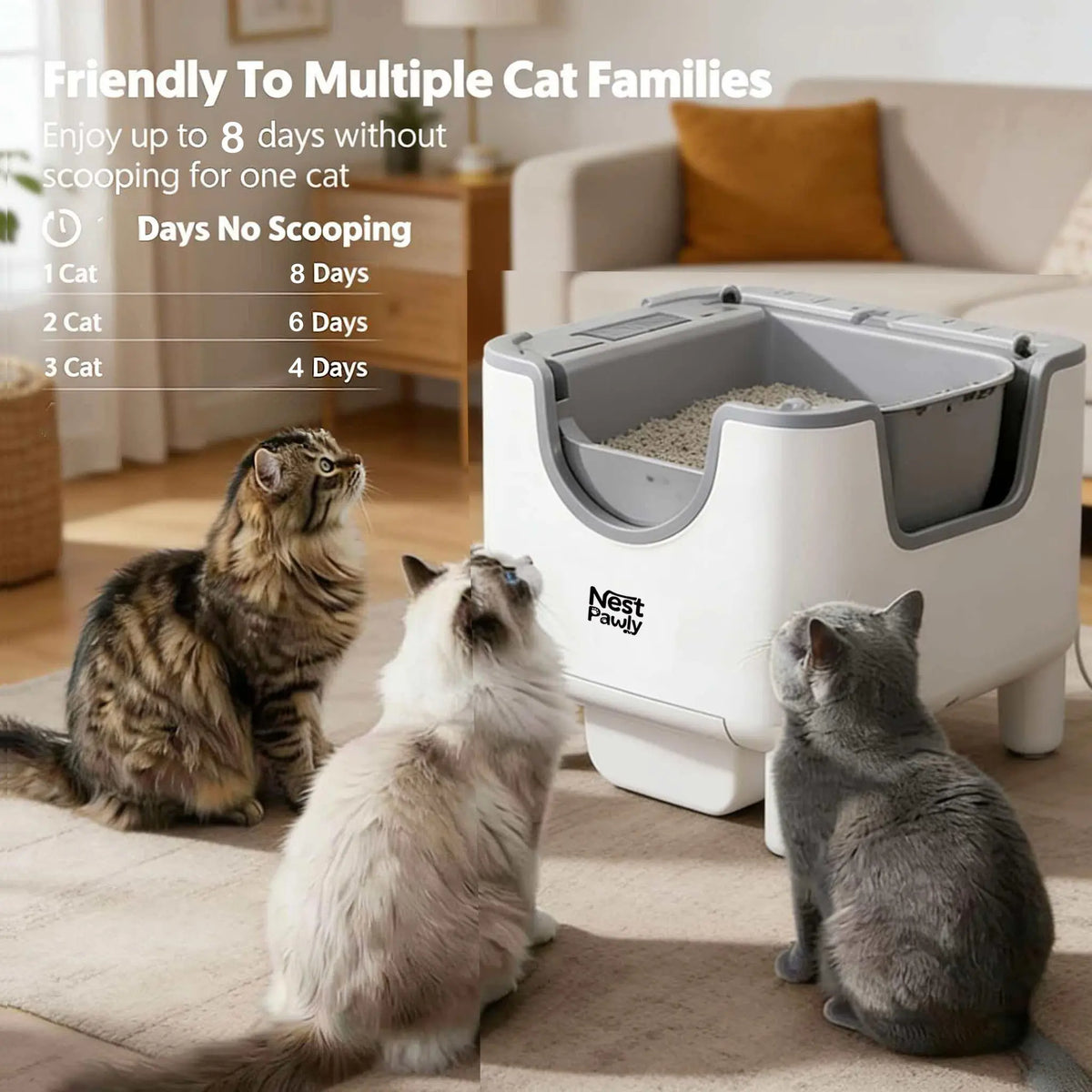 2026 New NestPawly M07 Self-Cleaning Litter Box - Open-Top Automatic Cat Litter Box with Odor Control, Safety Features, and Easy Maintenance