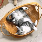 Faux Woven Cat Bed Semi Enclosed Cat Cave Bed Waterproof Indoor Cat House Basket Style Pet Bed for Cats