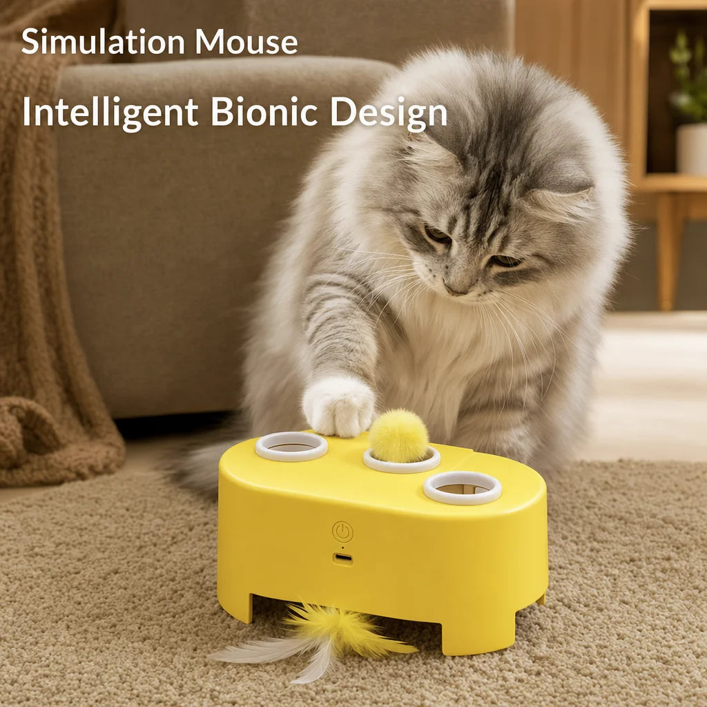 Automatic Cat Puzzle Toy, Intelligent Sensing Auto Start‑Stop Cat Interactive Toy with Multiple Speed Modes, Bite‑Resistant Dura