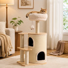 40.9-Inch Modern Wooden Cat Tree for Indoor Cats, Multi-Level Cat Tower with Double Cat Condo, Plush Top Bed, Sisal Scratching Posts and Climbing Platforms