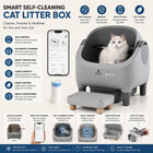 Upgraded Self-Cleaning Cat Litter Box with Raised Step, Monitor + Control via Smart App, Odor Control & Health Monitoring & Safety Protection & Low Noise, Large Automatic Litter Box for Multiple Cats