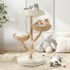 EROMMY Natural Wood Cat Tree - 37-Inch Holiday Edition, Hand-Woven Baskets, Sisal Scratching Posts, Star Scratcher, Festive Santa Hat Design, Wide Base for Calm Play, Washable Cover, Interchangeable Parts, 2 Hanging Stars, Cozy Indoor Tower for 2 Cats