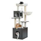PAWZ Road Cat Tree with Litter Box Enclosure, 56.7-Inch Modern Cat Tower with Storage Cabinet and Spacious Wood Cat Condo, Sisal Covered Scratching Post and Repalcable Dangling Balls#Dealsforyoudays