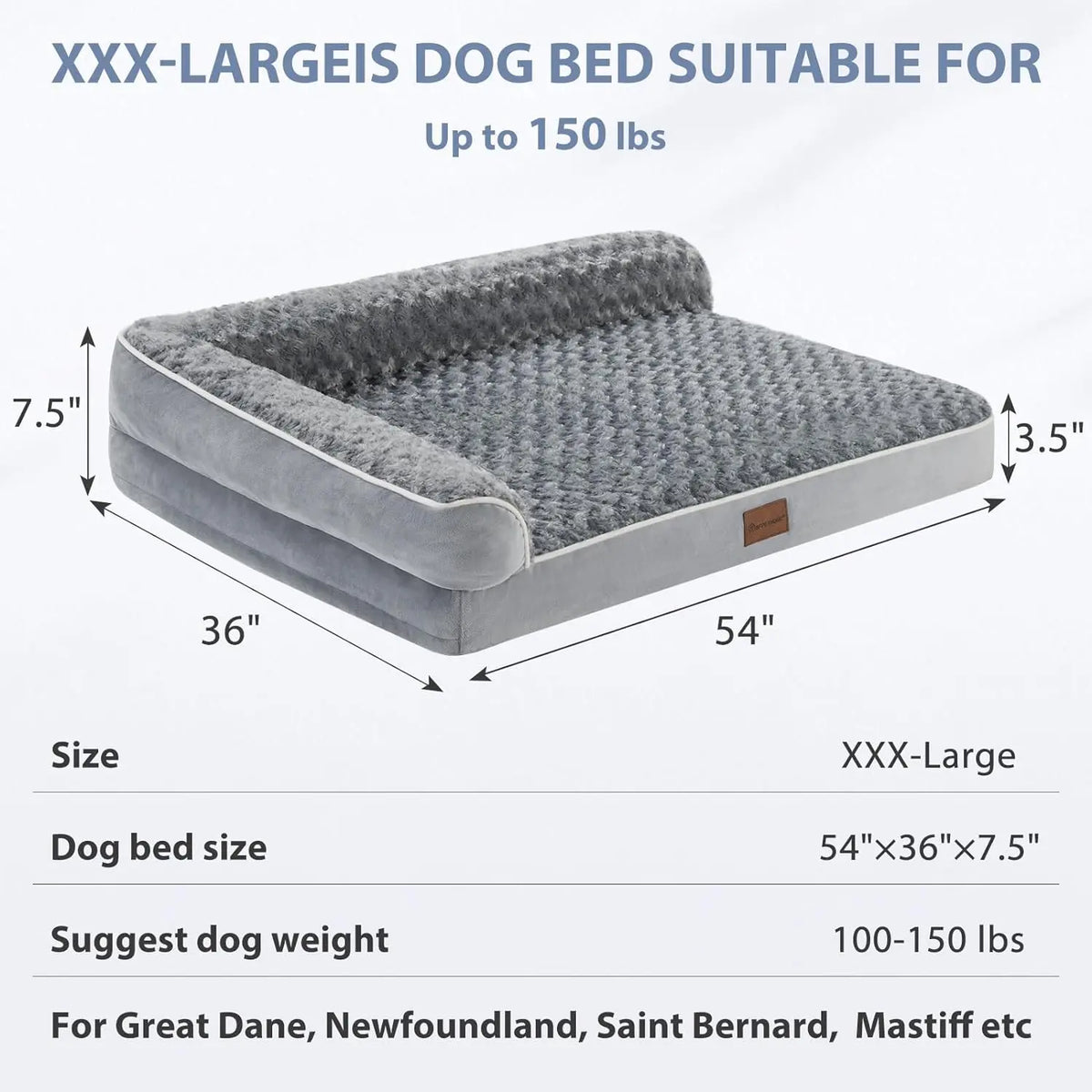 Orthopedic L-Shaped Extra Large Dog Bed - 42"X30"X6.5" Waterproof Velvet-Top Sofa, Pressure Relief Memory Foam, Joint Support, Detachable Washable Snap-Zipper Cover, Self-Warming Soft Surface, Non-Slip Bottom, Chew Resistant, for Apartment Decor
