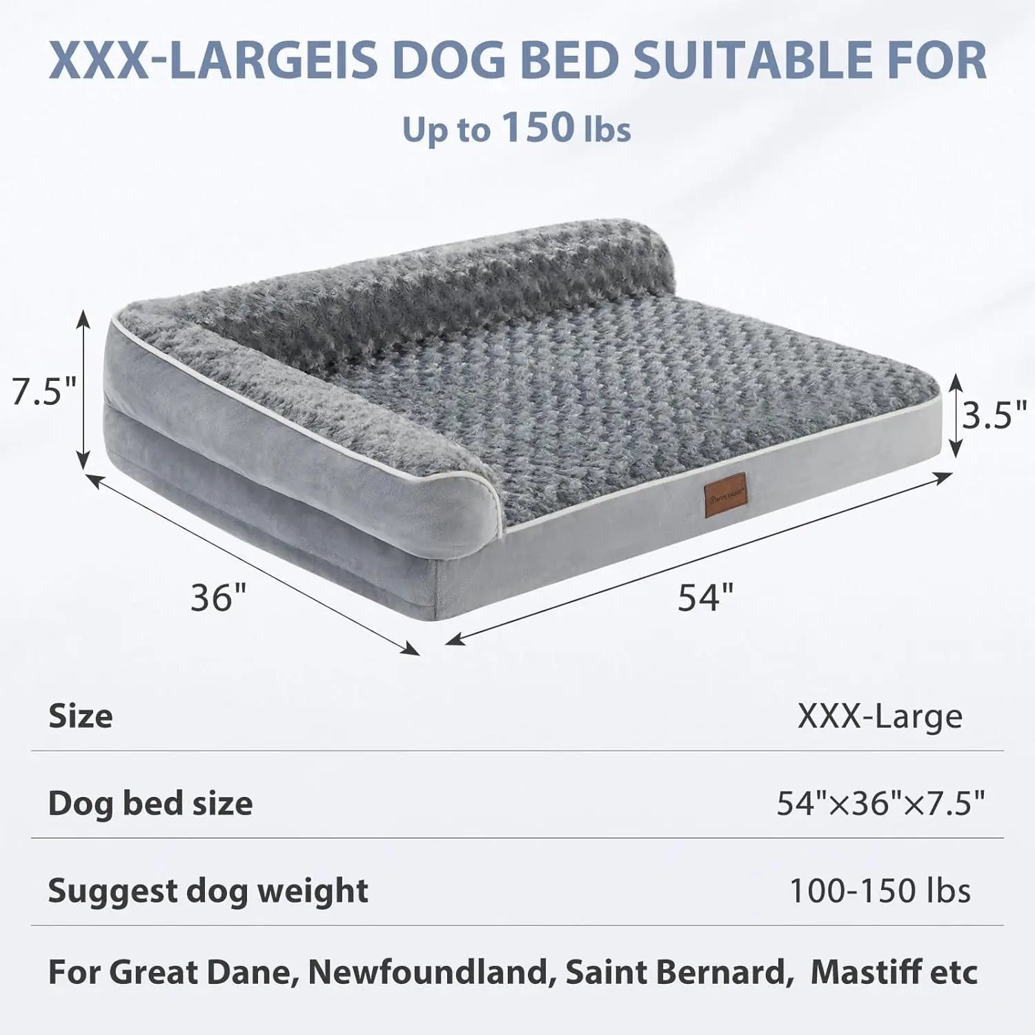 Orthopedic L-Shaped Extra Large Dog Bed - 42"X30"X6.5" Waterproof Velvet-Top Sofa, Pressure Relief Memory Foam, Joint Support, Detachable Washable Snap-Zipper Cover, Self-Warming Soft Surface, Non-Slip Bottom, Chew Resistant, for Apartment Decor