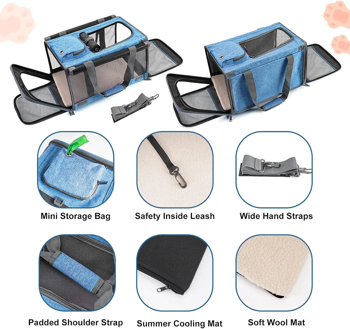 Pet Carrier for Large and Medium Cats,20 Lbs Lightproof Soft Sided Pet Carrier for Large Cat & Small Dog Airline Approved Travel Bag Puppy Carriers Foldable Portable for Outdoor Car Pink or Blue