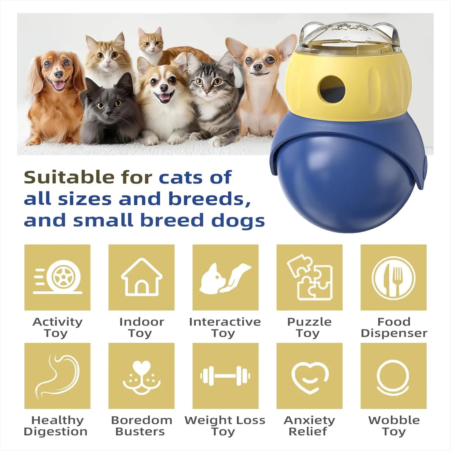Indoor Cats Weight Loss Wobble Tumbler Feeder Food Dispenser, Fun Sliding Rolling, Enrichment Portion Control Slow Feeder for Kittens & Adult Cats