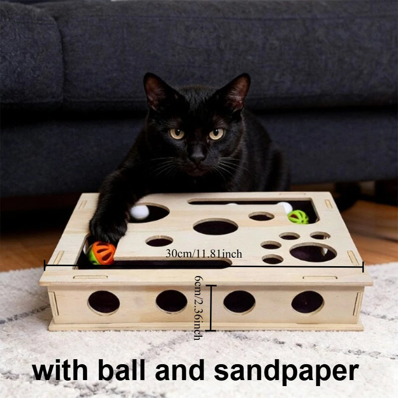 Wood Cat Maze Toys Durable Interactive Ball Pet Nail File Box Maze Tunnel Cat Sandpaper inside Cat Exercise Kitten Supply