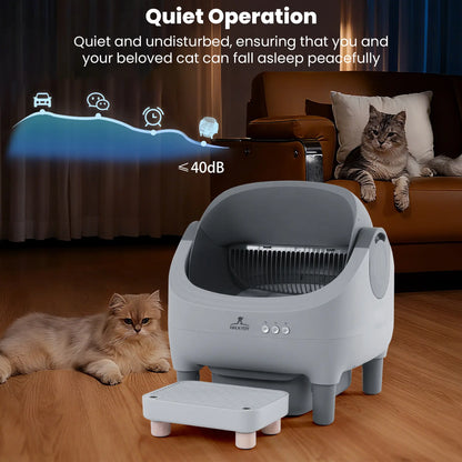 Upgraded Self-Cleaning Cat Litter Box with Raised Step, Monitor + Control via Smart App, Odor Control & Health Monitoring & Safety Protection & Low Noise, Large Automatic Litter Box for Multiple Cats