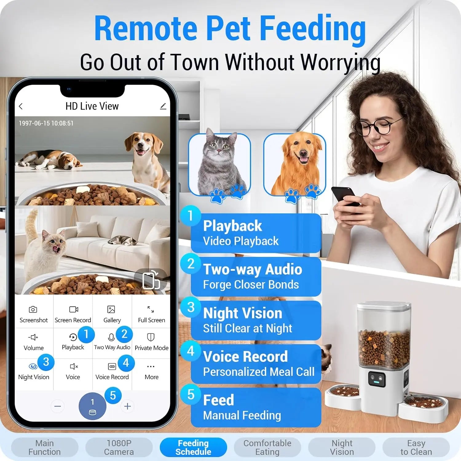 Dual Automatic Feeder with Camera for 2 Cats: 5G Wifi Automatic Feeder with Night Vision, 7L Auto Dispenser with Two Camera for Multiple Pet, Easy to Clean-29 Cup(Acf180W-A)
