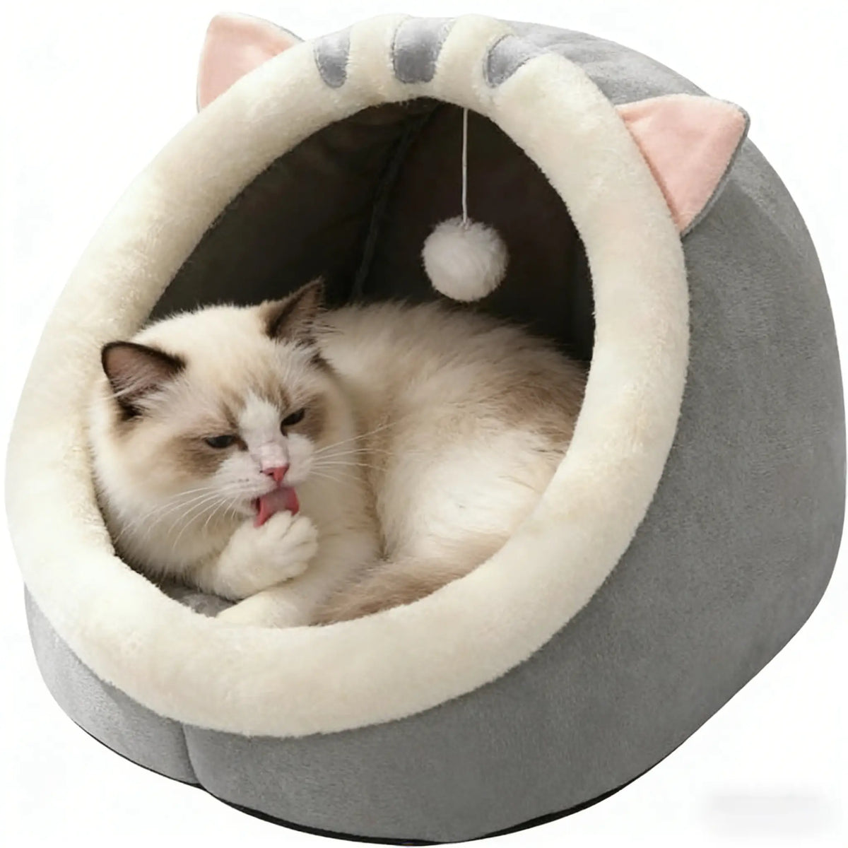 Semi Enclosed Cat Bed Cozy Cat Cave House Soft Washable Pet Bed for Indoor Cats and Kittens