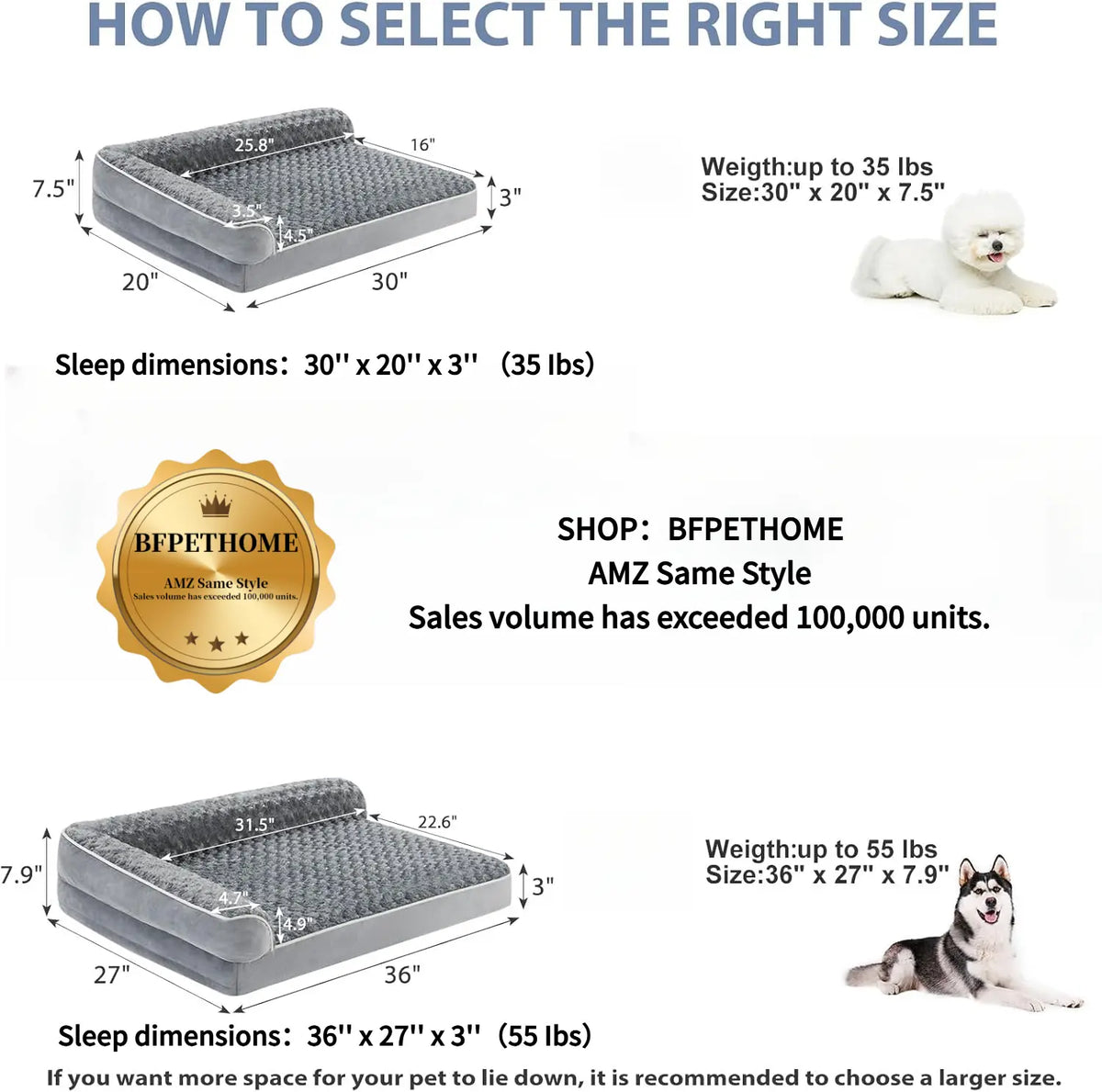 Orthopedic L-Shaped Extra Large Dog Bed - 42"X30"X6.5" Waterproof Velvet-Top Sofa, Pressure Relief Memory Foam, Joint Support, Detachable Washable Snap-Zipper Cover, Self-Warming Soft Surface, Non-Slip Bottom, Chew Resistant, for Apartment Decor