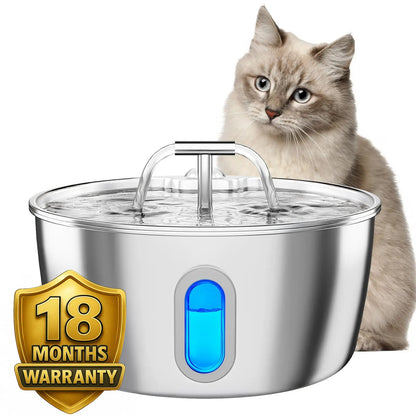 Round One Cat Water Fountain Stainless Steel - 3.2L/108Oz Pet Water Fountain for Cats Indoor - Automatic Pet Watering Dispenser (1 Filter) Pat Water Fountain