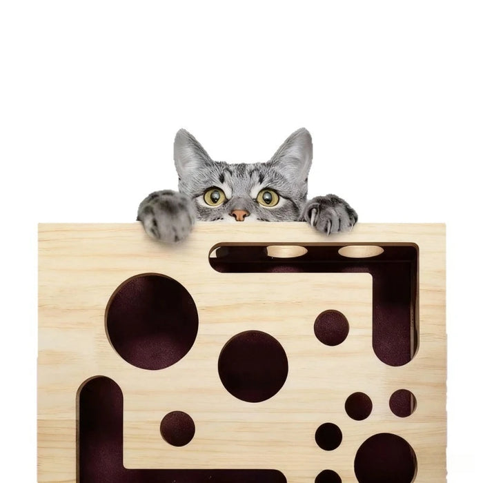 Wood Cat Maze Toys Durable Interactive Ball Pet Nail File Box Maze Tunnel Cat Sandpaper inside Cat Exercise Kitten Supply