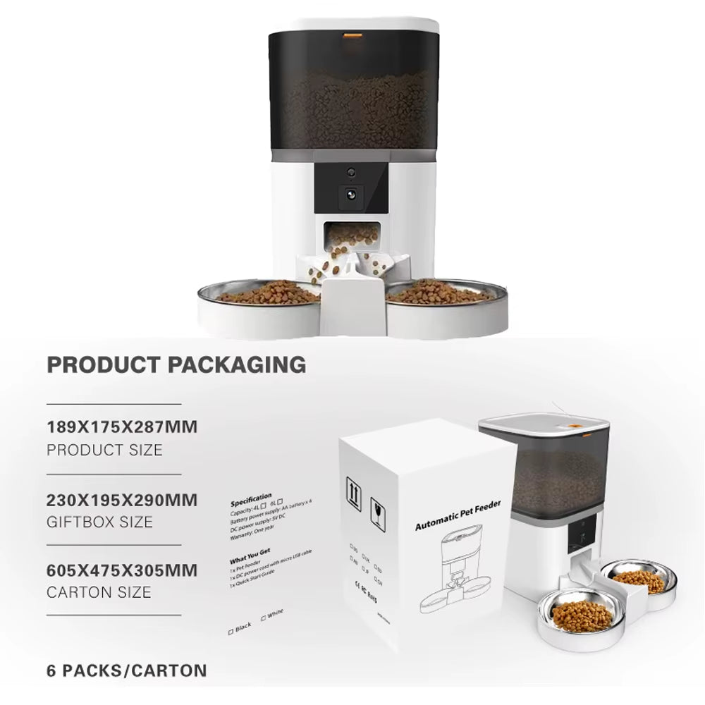 4L with HD Camera Automatic Pet Feeder Cat and Dog Food Automatic Dispenser Suitable for Two Pet Cat and Dog Feeding Remote Feed