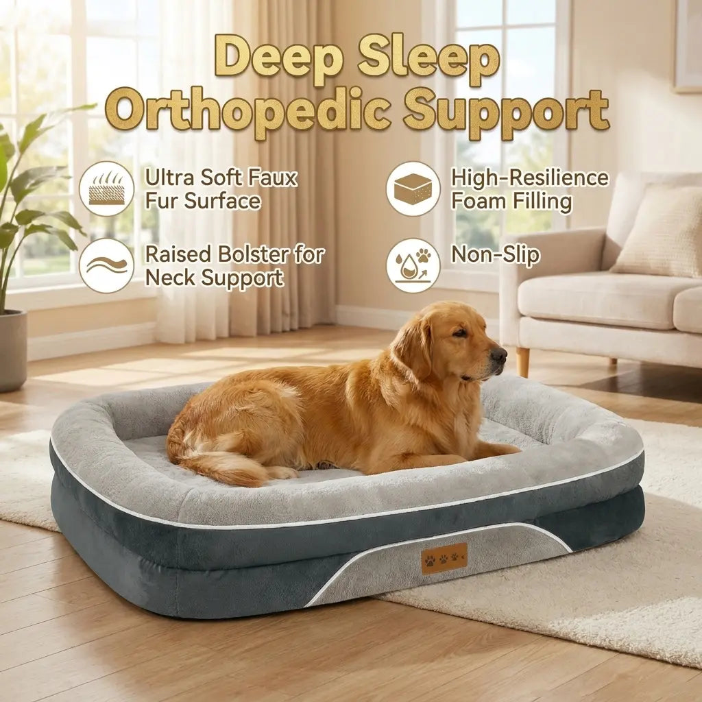 Orthopedic Large Dog Bed, Washable Orthopedic Large Dog Bed - Dog Beds Large Sized Dogs with Removable Cover Waterproof Pet Bed with Bolster for Extra Large Pe