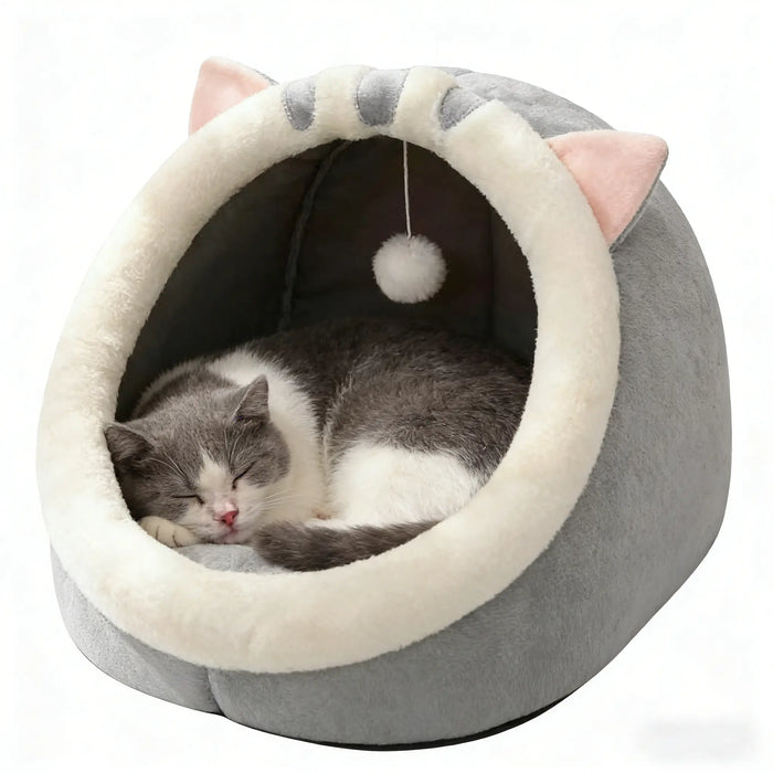 Semi Enclosed Cat Bed Cozy Cat Cave House Soft Washable Pet Bed for Indoor Cats and Kittens