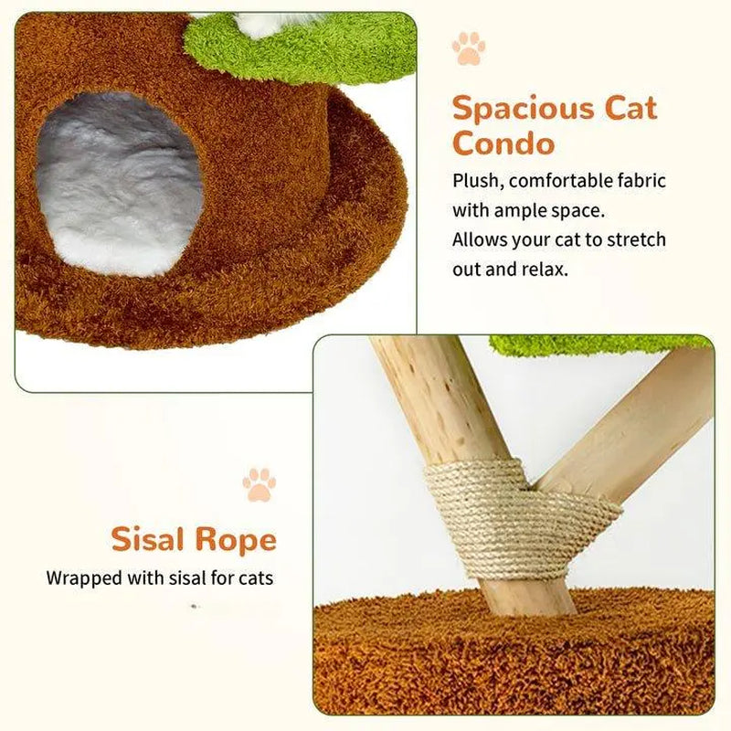 Bingopaw Cat Tree Large Cat Tower with Sturdy Wooden Frame Sisal Rope Scratching Post Modern Cat Condo for Indoor Cats Green Brown Multi Level Fun for Active Cats