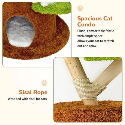 Bingopaw Cat Tree Large Cat Tower with Sturdy Wooden Frame Sisal Rope Scratching Post Modern Cat Condo for Indoor Cats Green Brown Multi Level Fun for Active Cats