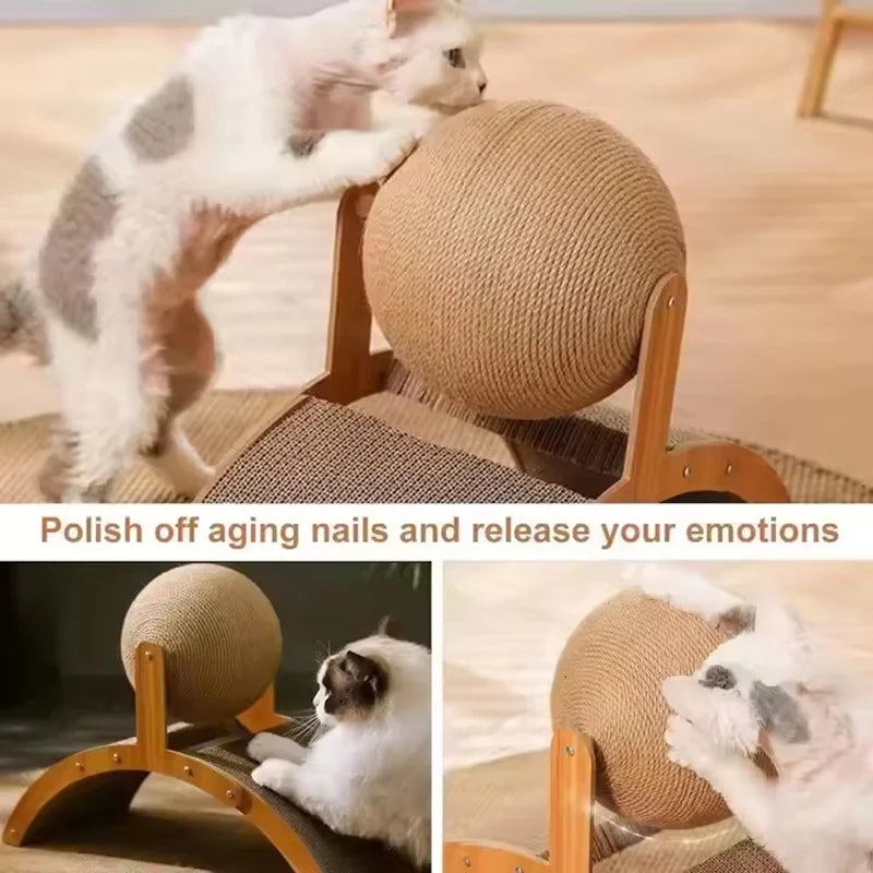 Wear‑Resistant 2 in 1 Wooden Cat Scratching Ball Sisal Scratch Board Grinding Paw Toy Solid Wood Scraper for Cats Kittens