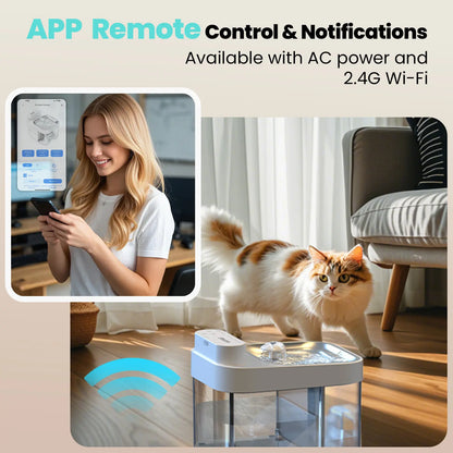 HAPAW Smart Cat Water Fountain, Filter-Free Automatic Pet Water Dispenser with Clean & Used Water Separation, 2.4Ghz Wi-Fi App Control and 5000Mah Battery Backup for Indoor Cats