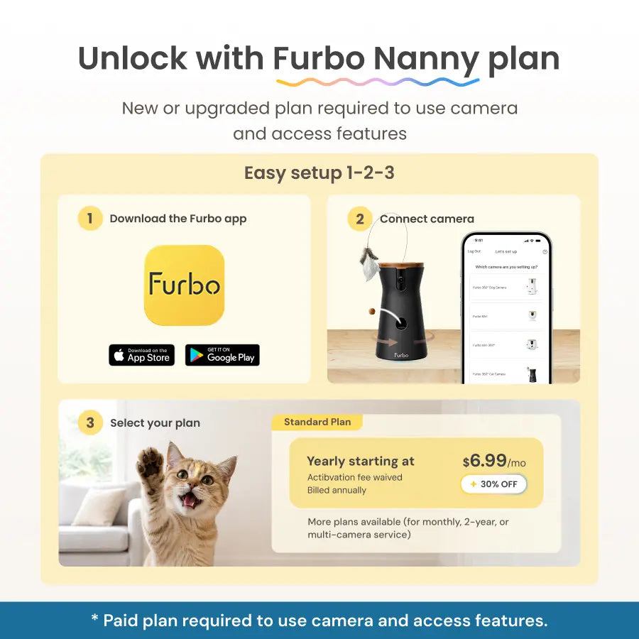 Furbo 360° Cat Camera [Nanny Edition] - 3Mo Minimum Subscription Required