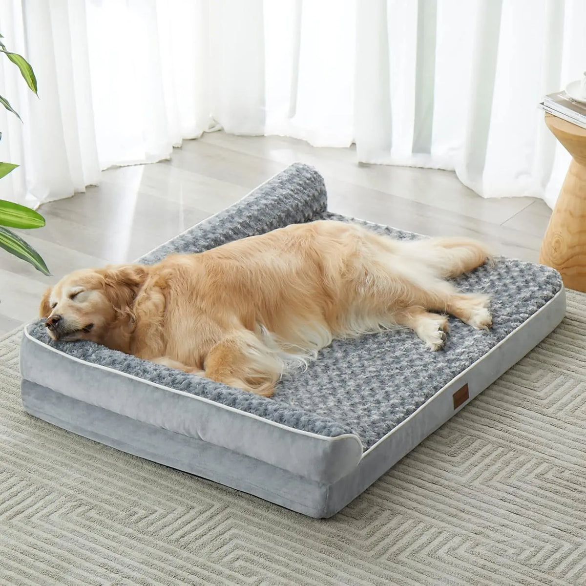 Orthopedic L-Shaped Extra Large Dog Bed - 42"X30"X6.5" Waterproof Velvet-Top Sofa, Pressure Relief Memory Foam, Joint Support, Detachable Washable Snap-Zipper Cover, Self-Warming Soft Surface, Non-Slip Bottom, Chew Resistant, for Apartment Decor