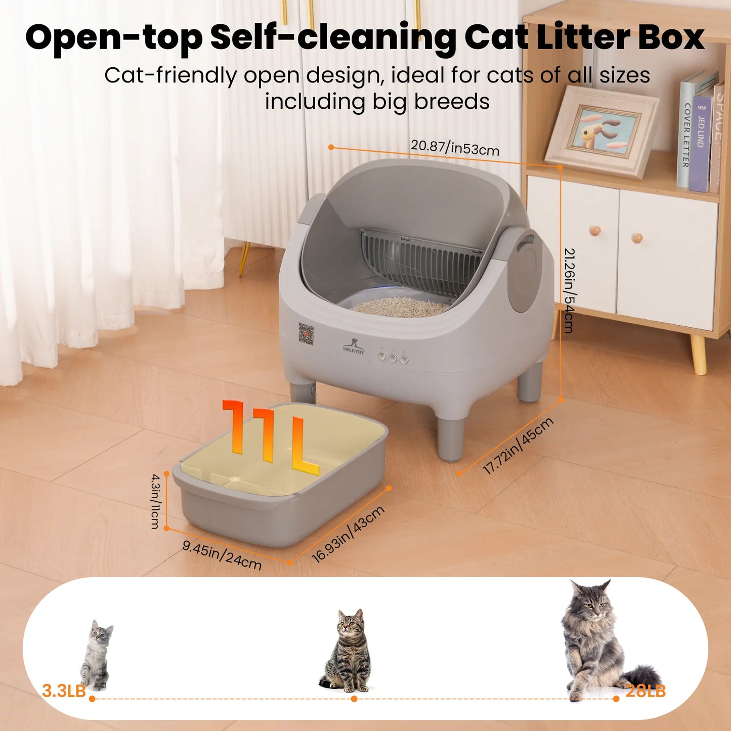 Upgraded Self-Cleaning Cat Litter Box with Raised Step, Monitor + Control via Smart App, Odor Control & Health Monitoring & Safety Protection & Low Noise, Large Automatic Litter Box for Multiple Cats