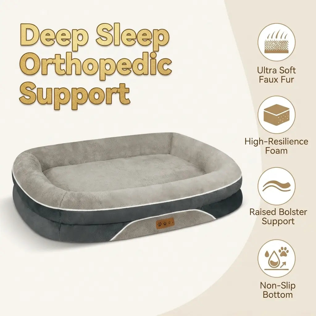 Orthopedic Large Dog Bed, Washable Orthopedic Large Dog Bed - Dog Beds Large Sized Dogs with Removable Cover Waterproof Pet Bed with Bolster for Extra Large Pe