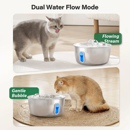 Round One Cat Water Fountain Stainless Steel - 3.2L/108Oz Pet Water Fountain for Cats Indoor - Automatic Pet Watering Dispenser (1 Filter) Pat Water Fountain