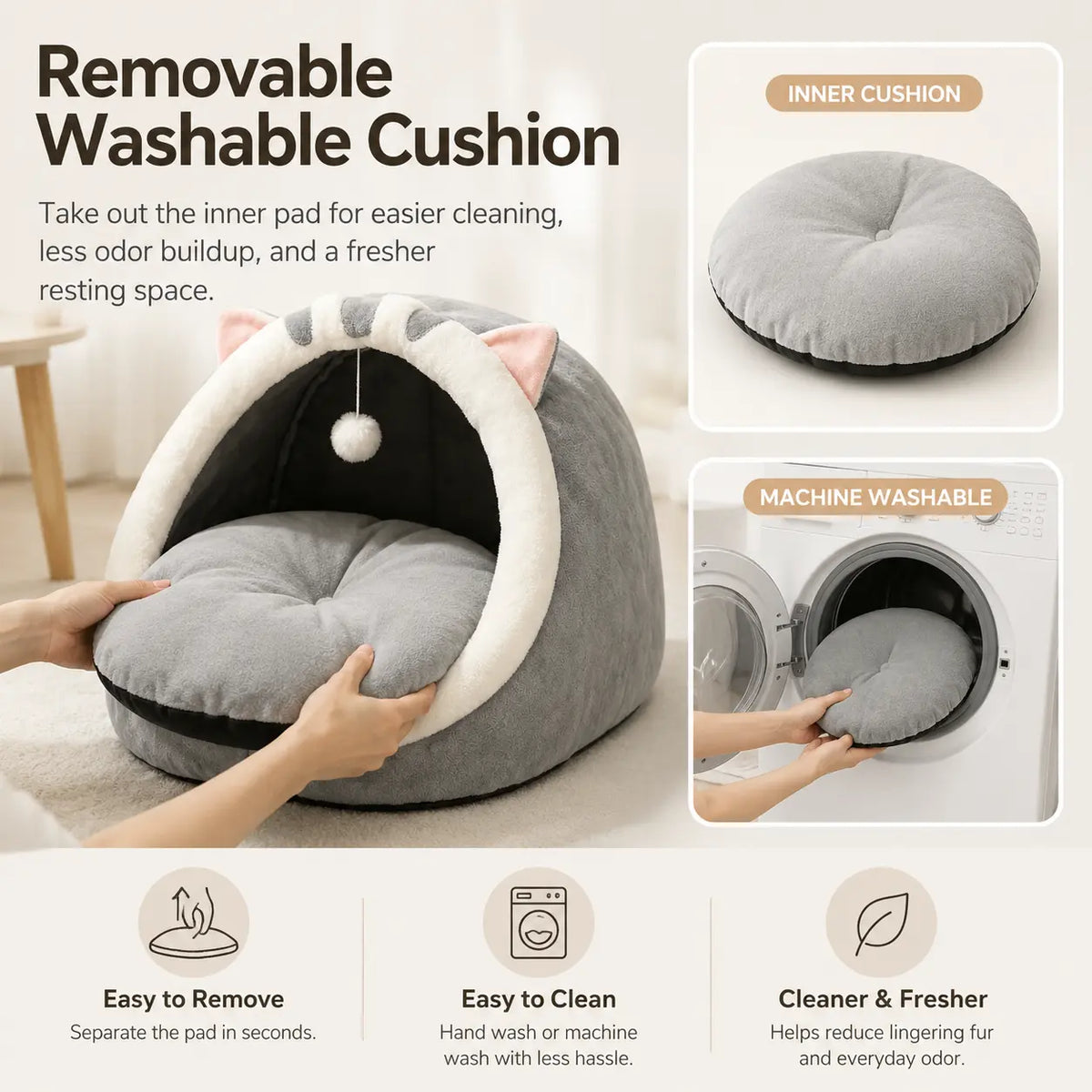 Semi Enclosed Cat Bed Cozy Cat Cave House Soft Washable Pet Bed for Indoor Cats and Kittens