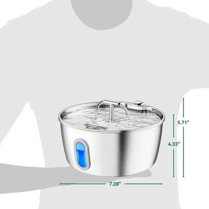 Round One Cat Water Fountain Stainless Steel - 3.2L/108Oz Pet Water Fountain for Cats Indoor - Automatic Pet Watering Dispenser (1 Filter) Pat Water Fountain