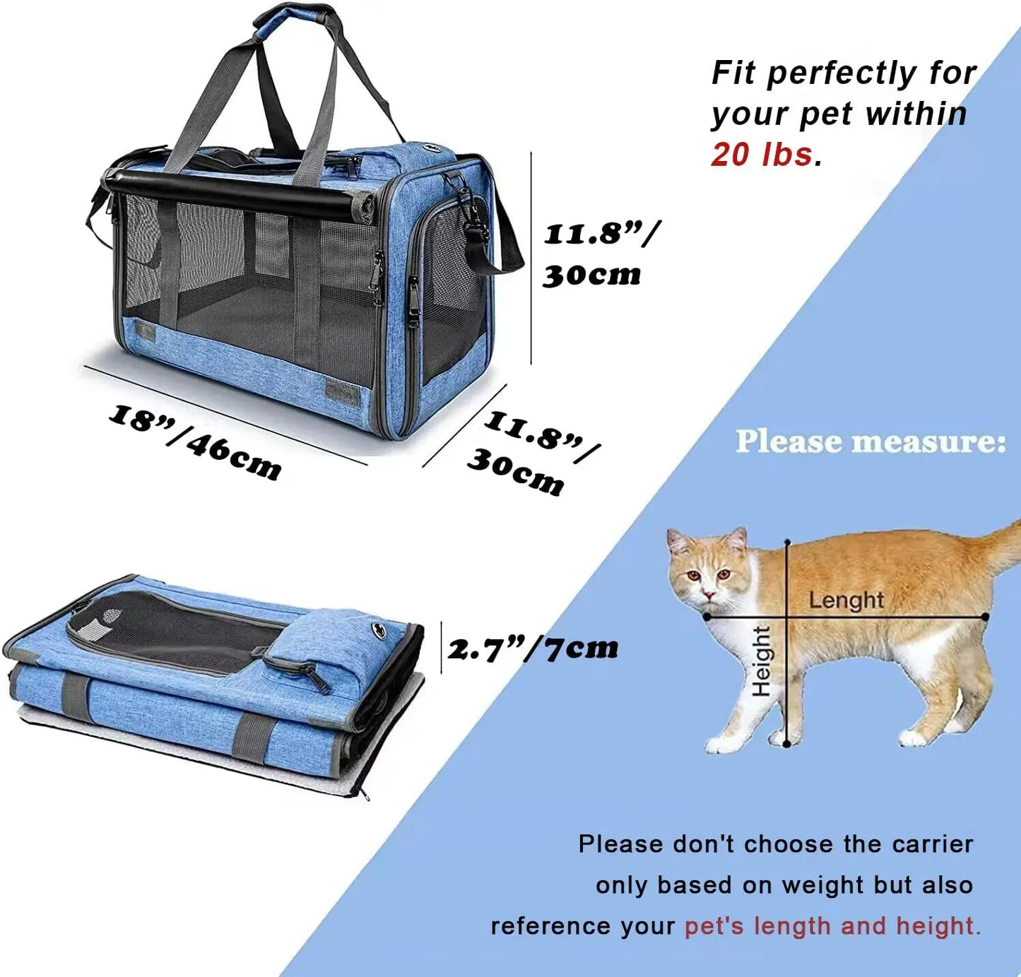 Pet Carrier for Large and Medium Cats,20 Lbs Lightproof Soft Sided Pet Carrier for Large Cat & Small Dog Airline Approved Travel Bag Puppy Carriers Foldable Portable for Outdoor Car Pink or Blue