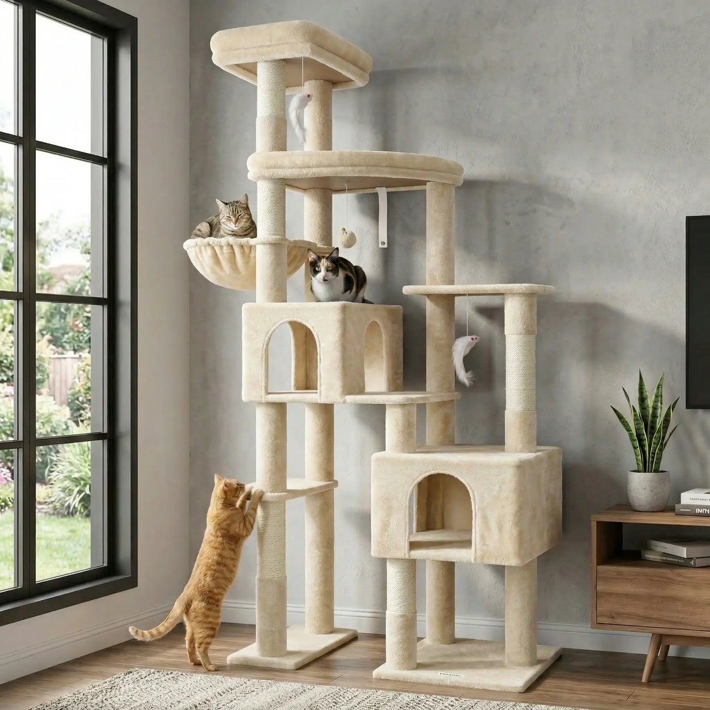 Deskat 78Inches Cat Tree for Large Cats . 2 Cat Condos ; 5 Sisal Posts; 2 Perches; F78C