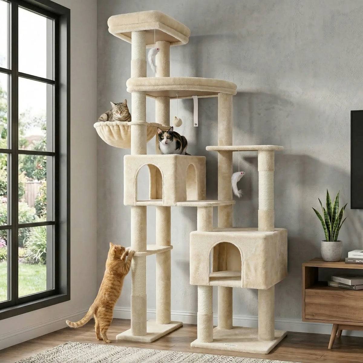 Deskat 78Inches Cat Tree for Large Cats . 2 Cat Condos ; 5 Sisal Posts; 2 Perches; F78C
