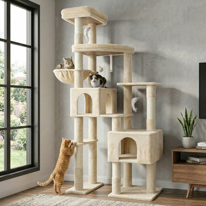 Deskat 78Inches Cat Tree for Large Cats . 2 Cat Condos ; 5 Sisal Posts; 2 Perches; F78C