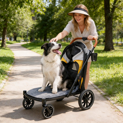 Bingopaw 1-Touch Foldable Puppy Stroller for Medium Dogs - Heavy-Duty Oxford Cloth Dog Carrier, Rear Storage Bag, Breathable Mesh, Viewing Window, Ideal for Old/Injured Pets, Indoor/Outdoor Use