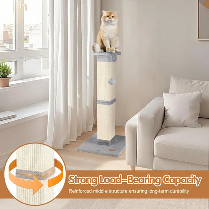 33 Inch Grey Cat Scratching Post for Indoor Cats, Cat Tree for Full-Body Stretching, Protect Your Furniture