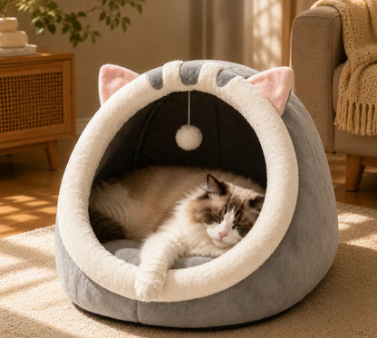 Semi Enclosed Cat Bed Cozy Cat Cave House Soft Washable Pet Bed for Indoor Cats and Kittens