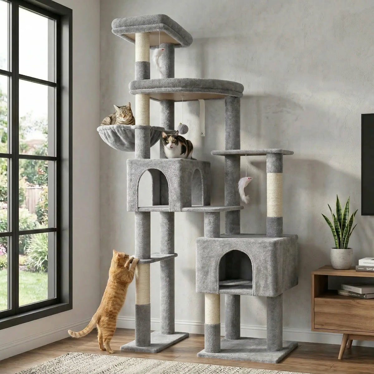 Deskat 78Inches Cat Tree for Large Cats . 2 Cat Condos ; 5 Sisal Posts; 2 Perches; F78C