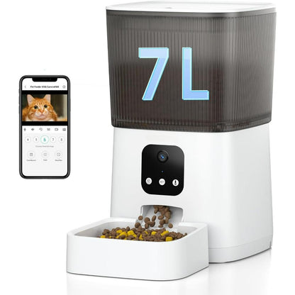 Automatic Cat Feeder with 1080P Camera, 7L Wifi Cat Food Dispenser with Remote App Control, Voice & Video Record,Pet Feeders