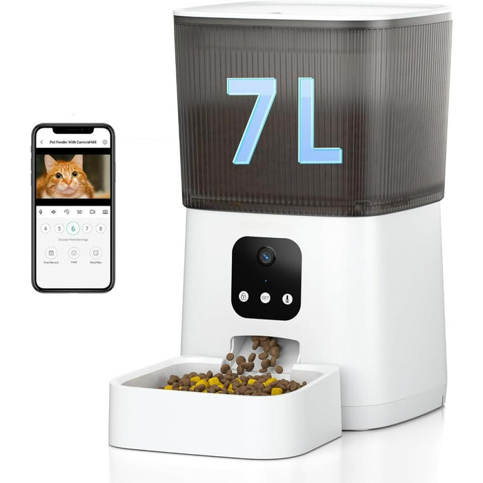 Automatic Cat Feeder with 1080P Camera, 7L Wifi Cat Food Dispenser with Remote App Control, Voice & Video Record,Pet Feeders