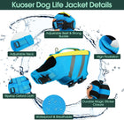 Kuoser Dog Life Jacket, High Flotation Dog Life Vest for Swimming & Boating, Adjustable Dogs Swim Vest with Rescue Handle, XS-XXL Reflective High Visibility Lifejacket for Small Medium Large Dogs