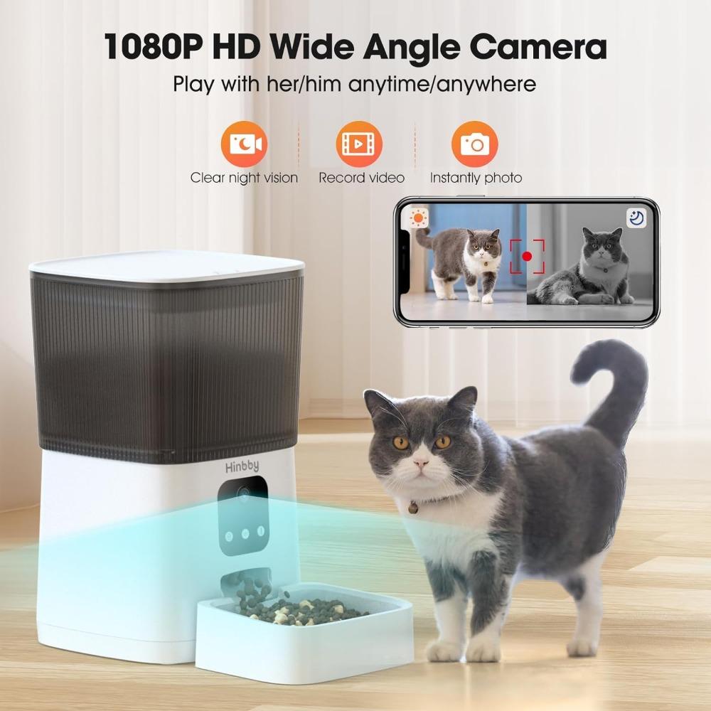 Automatic Cat Feeder with 1080P Camera, 7L Wifi Cat Food Dispenser with Remote App Control, Voice & Video Record,Pet Feeders